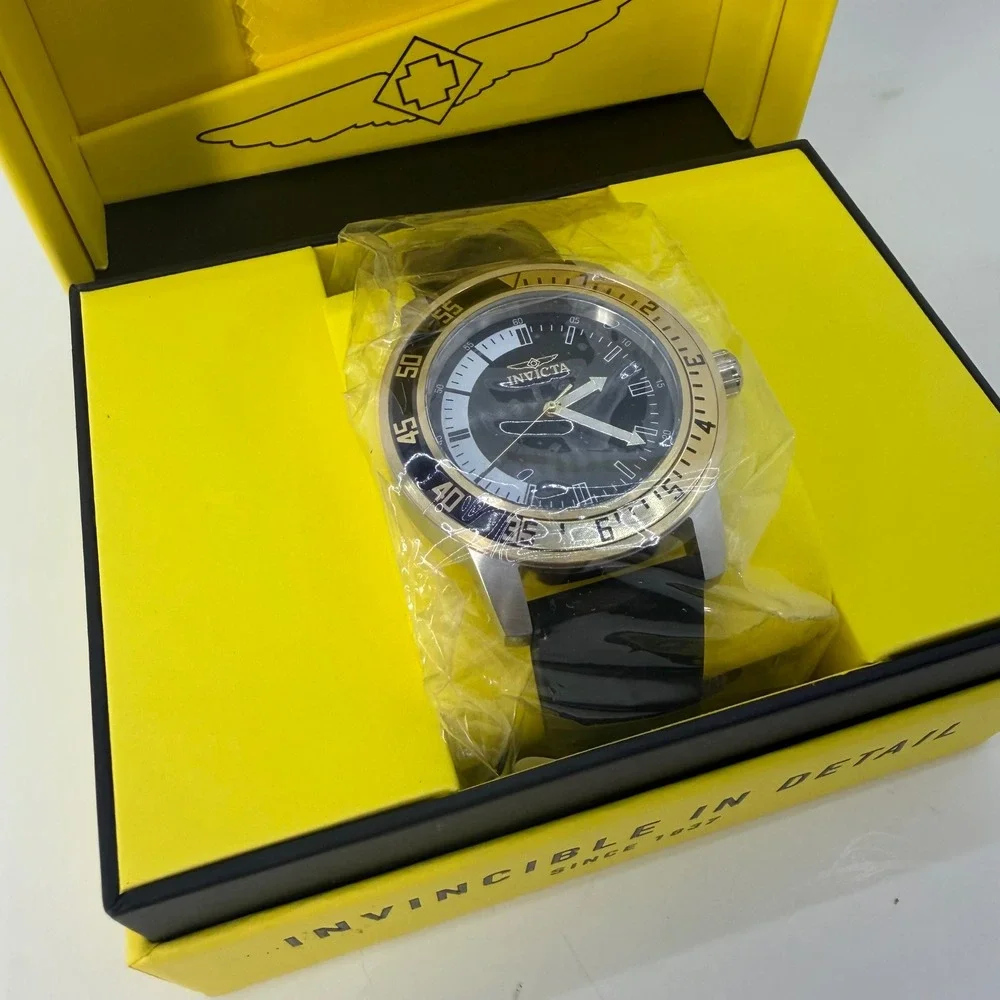 Invicta Pro Diver 34097 Men Black Dial Gold Bezel Silicone Strap Watch New